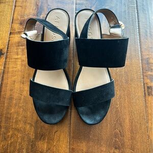 Aerosoles Camera Black Suede Wide-Strap platform sandals